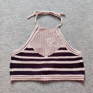 Love Knits Women's Halter Neck Crochet Cropped Tank Size XL NEW Resortwear Beach